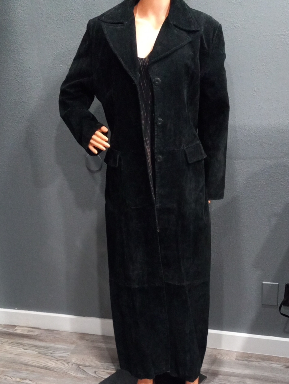 Wilson Maxima Suede Black Long Trench Coat